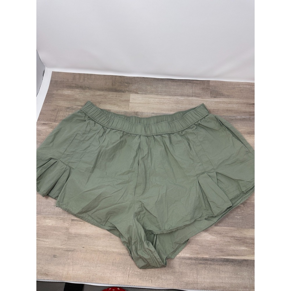 Anthropologie Green Cotton Pull-on Beach/Lounge Ruffle‎ Shorts Size Large